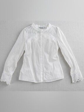 Misslook White Eyelet Lace Button-Down Shirt